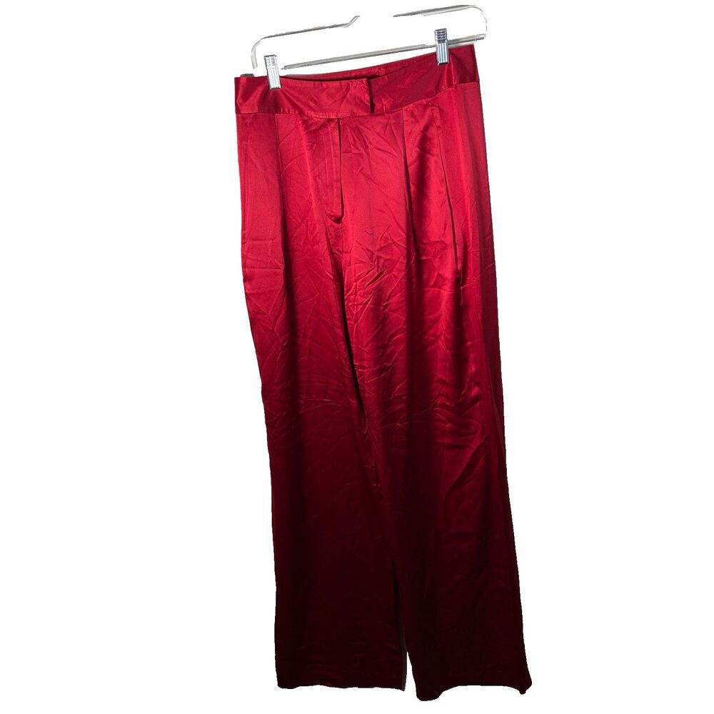 The Sei Pants Women's 8 Red 100% Silk Wide Leg Trousers Career Pleated